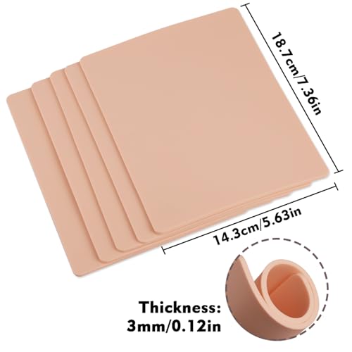 Rayyl 3mm Tattoo Skin Practice - 5Pcs Tattoo Practice Skin Soft Silicone Double Sides 7.48x5.62"" 3mm Thick Tattoo Eyebrow Practice Skin for Tattoo Beginner & Experienced Tattoo Artist..., Pink