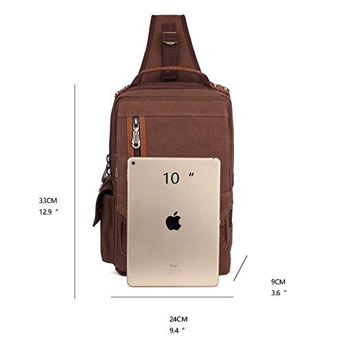 KAUKKO Canvas Messenger Bag Cross Body Shoulder Sling Backpack Travel Hiking Chest Bag (252 Coffee)