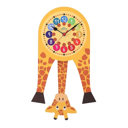 MPM Quality Pendule pour Enfant, Girafe, Horloge Murale en Bois, fabriquée en UE, Design, Horloge Murale en Bois, décoration Murale en Bois, Motif Animal, 210 x 550 x 35 mm, décoration pour Chambre