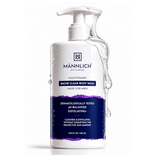 Image of Mannlich 2% Salicylic Acid Body Acne Wash for Men (300 ml) - Bacne Clear Body Wash Men Shower Gel - 3% Niacinamide Prevents Body Acne, Exfoliates & Nourishes Skin - Suitable for All Skin Types - Paraben & SLS Free