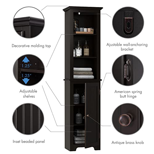 Utex 64" Freestanding Storage Cabinet, Bathroom Tall Silm Cabinet With Doors And Adjustable Shelves, Free Standing Linen Tower, Home Storage Furniture,Espresso #TOP3