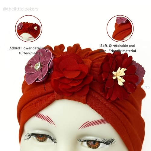 Image of THE LITTLE LOOKERS Turban Cap | Turban Knot Bow Cap | Turban Cap for New Born Kids | Cap for Baby Girl |Cap for Baby Boy | Baby Flower Turban Cap