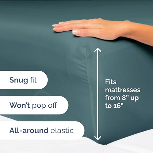 Image of Split King Size 5 Piece Sheet Set - Ultra Soft & Cooling Sheets - Deep Teal | Fits 8 Inch to 16 inch Mattress, Wrinkle Free & Fade Resistant with Deep Pockets, Breathable, Comfy Hotel Luxury Bedding