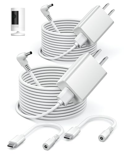 WUKUR 2 Pack Power Adapter Compatible with Ring Stick Up Cam Battery/Plug-in 3rd Gen/2nd Gen & for Ring Pan Tilt Stick Up Camera Indoor/Outdoor Charger Weatherproof Power Cord 4M/13.1Ft Long