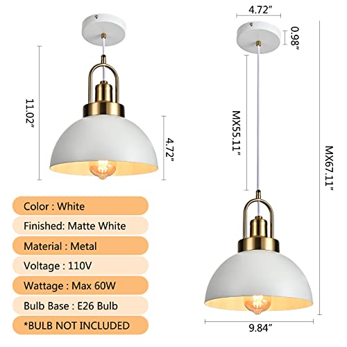 Vintage Pendant Light Fixture 9.84'' Rustic White Farmhouse Pendant Lighting Fixture Retro Dome Pendant Lamp Wire length 78.74'' for Kitchen Island, Dining Room, Hallway, Bedroom, Living Room - Image 2