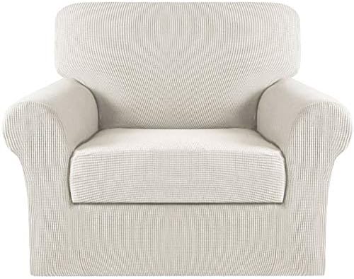Turquoize 2 Piece Chair Covers Chair Slipcovers for Living Room Armchair Sofa Covers Chair Couch Cover with Arms Washable Furniture Protector for Chairs Feature Thick Jacquard Fabric (Chair, Ivory)