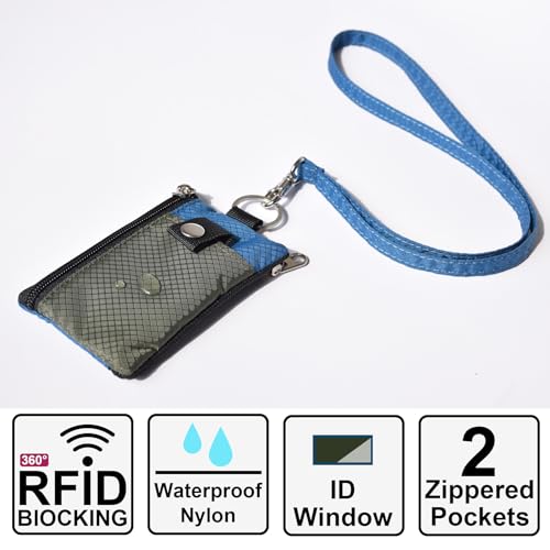 Image of CHENSPRX Minimalist RFID Blocking Small Wallet with ID Window,WaterResistant Zip Id Case Wallet with Lanyard Keychain for Cards,Cash,Travel,Women,Men
