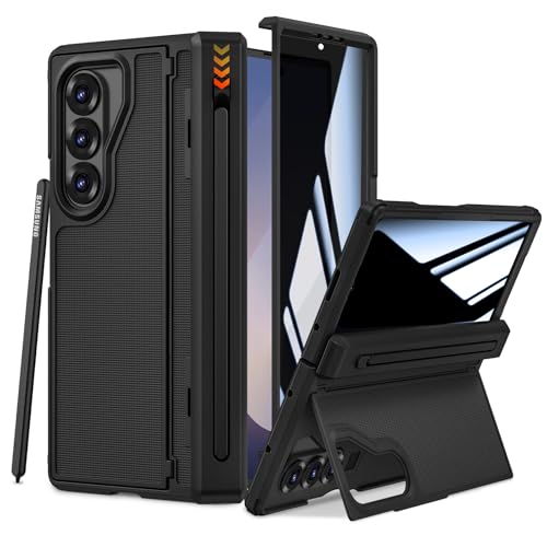 Ruky for Z-Fold-6-Case with S Pen Holder, [No Pen] with Hidden Foldable Kickstand and Built-in Privacy Screen Protector,Hinge Protection Drop Protective Phone Case for Samsung Galaxy Z Fold 6, Black