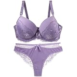 PGPBVLVGHM Completi Reggiseno e Slip da Donna, Reggiseno in Pizzo a Coppa Intera, Biancheria Intima Ricamata, Reggiseno con Ferretto Grande, Reggiseno da Donna for Tutti i Giorni(Lila,36/80E)