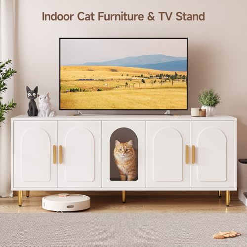 Image of ONBRILL 60 Inches Cat Litter Box Enclosure for 2 Cats, White