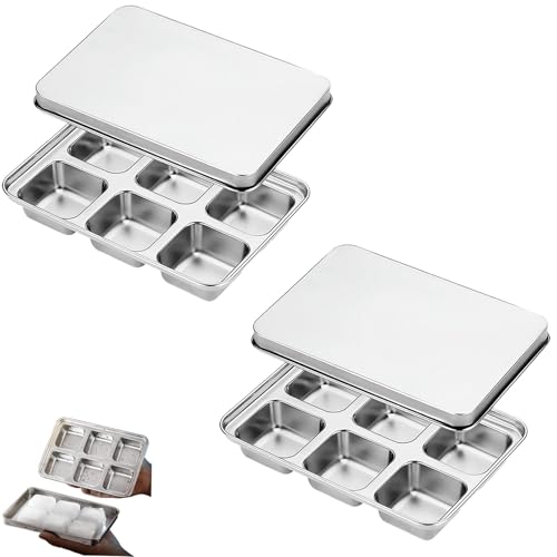 Image of Stainless Steel Ice Cube Trays with Lid, Easy Release Durable Metal Ice Mold for Freezer, Ideal for Whiskey, Cocktails & Drinks (2 Pack)