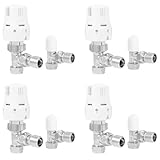 VANCOCO 4 Pcs Thermostatic Radiator Valve 1/2"×15mm Angled with Lockshield, Thermostat TRV Set, H62 Brass, Energy Saving