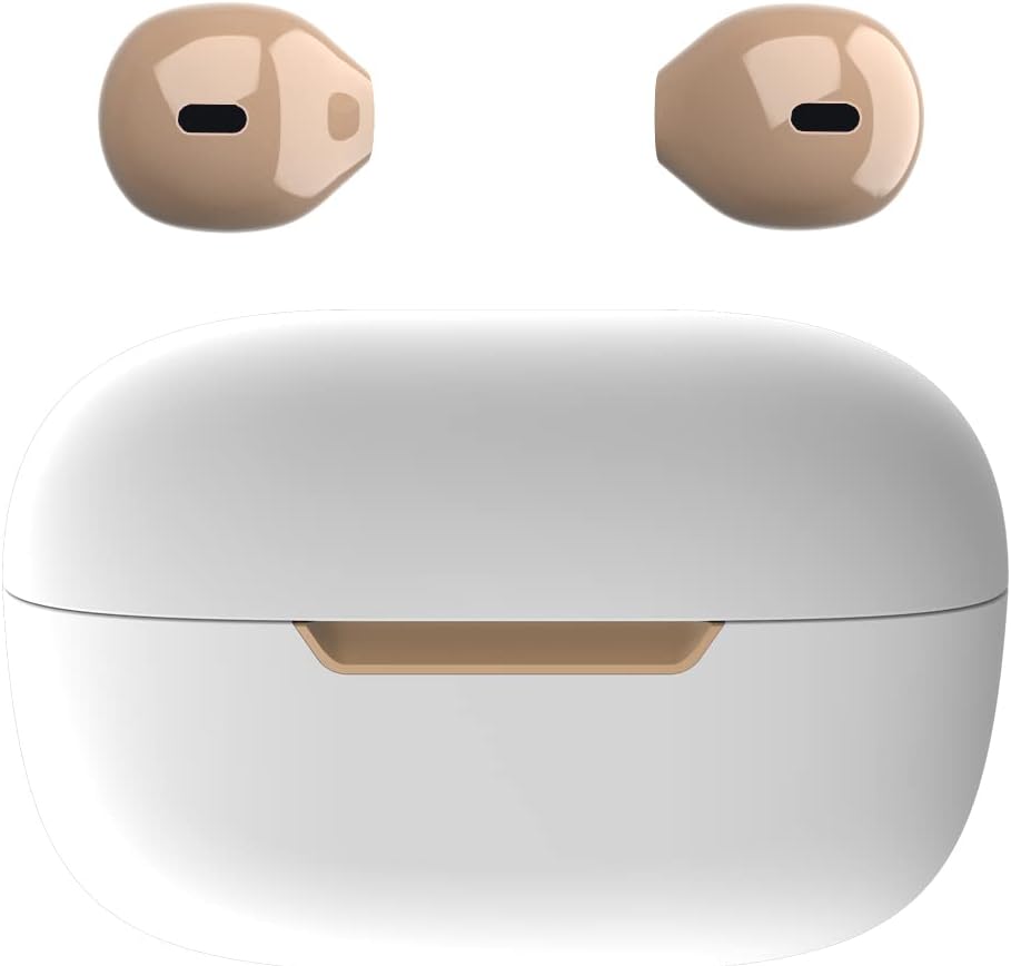 – Invisible Wireless Blue Tooth Earbuds Mini Earpiece Small Ear Buds Semi in-Ear Headphone Touch Control for Work, Home, Music, Audiobooks and Podcasts(Ivory)