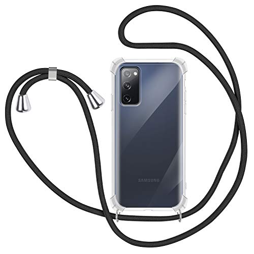 SAMCASE Funda con Cuerda para Samsung Galaxy S20 FE, Carcasa Transparente TPU Suave Silicona Case con Correa Colgante Ajustable Collar Correa de Cuello Cadena Cordón - Negro