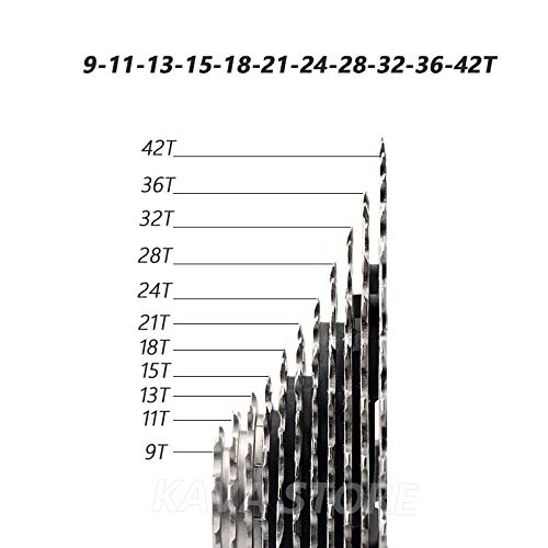 Cassettes Y PiñOnes Piñón Libre for Bicicleta de montaña, 11 velocidades, 9-42T, 439 g, Ultraligero, Plateado, Volante inercia for