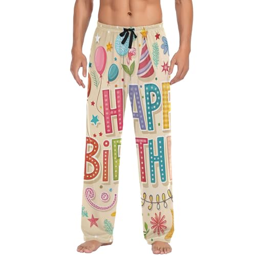 Pajama Pants Happy Birthday Beige for Men Men's Separate Bottoms, Lounge Pants with Pockets S
