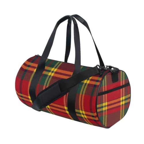 Bolsa de lona de gimnasio con diseño de cuadros escoceses para viajes ligeros de fin de semana