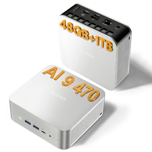 Image of AMD Ryzen AI 9 HX 470 Mini PC, 12C /24T Up to 5.2GHz,Feature Crucial 48GB DDR5 1TB SSD, Radeon 890M GPU, 8K Quad Display, USB 4.0 Oculink, WiFi 7, BT 5.4 RDNA 3 NPU 86TOPS AI Gaming Mini PC