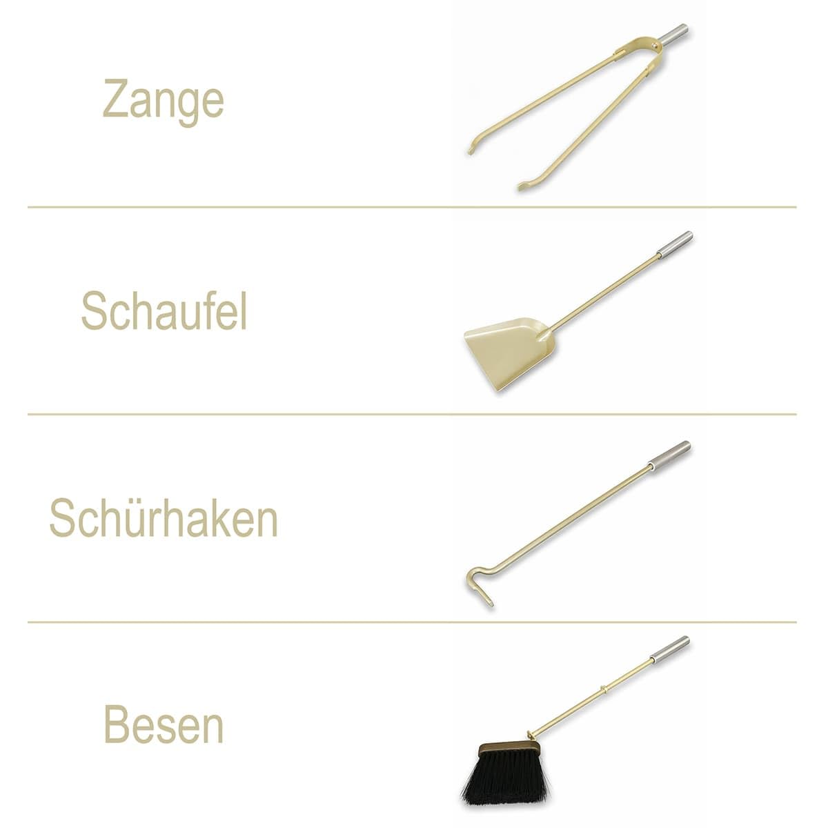 MS Beschläge Kaminbesteck Taupe modern 5-teilig - Kamingarnitur massiv Stahl pulverbeschichtet - Ofenbesteck mit eckigem Behälter & Edelstahl Griffstücke - elegantes Design Kamin-Set Kaminzubehör