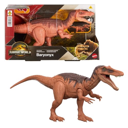 Mattel Jurassic World Rebirth Wild Roar Baryonyx Dinosaur Toy with Tail-Controlled Chomp Multi-Direction Attack & Sound, Posable & Digital Play