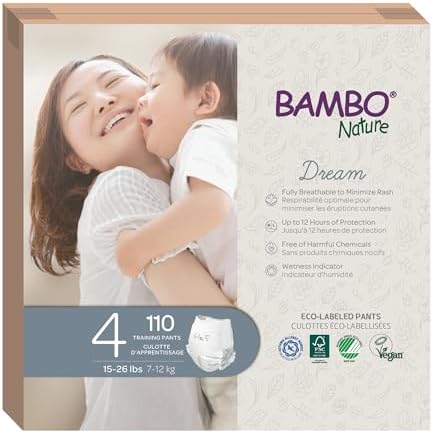 Bambo Nature Premium Eco-Friendly Training Pants, Size 4 (15-31 Lbs), 110 Count, (5 Packs of 22)