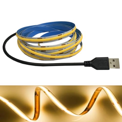 Image of TOPXCDZ DC5V COB Led Light Strip with USB Power Supply 300LED/m Flexible Lighting Warm White for Display Cabinet, Living Room,DIY Home COB Lighting Decor tv Lights (Warm White, 1M)