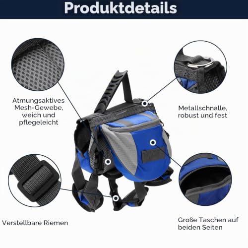 Cyrank Hunderucksack Geschirr, Hundesattel Hunderucksack Hundeweste Hundesatteltaschen Hundereisetasche mit reflektierendem Streifen Hundewanderweste für kleine mittlere große Hunde(L)