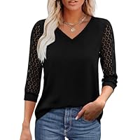 3/4 Length Sleeve Womens Tops Black V Neck Work Blouses for Women Business Casual Summer Tops for Women S
