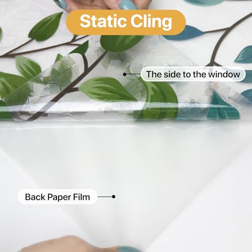 Meetcolor Spring Window Clings Decorative,3D Rainbow Window Privacy Film Sunroof Stained Glass Film, Non-Glue Static Cling Tint for Home Room Bathroom Glass Door Decor(Green Leaves, 16.9" x 39.4") — view 4