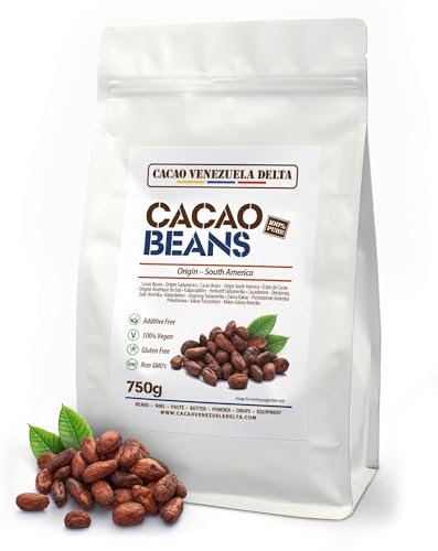 Cacao V Delta 750g de Granos Enteros de Cacao Puro Crudo Natural Criollo Semillas de Chocolate Theobroma de Origen Sudamérica Sin Tostar Vegano No GMO Sin Alérgenos Sin Gluten Antioxidante Sin Azúcar