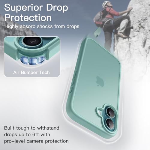 Image of JETech Matte Cover Case for iPhone 16 Plus 6.7-Inch, Shockproof Military Grade Drop Protection, Frosted Translucent Back Phone Cover, Anti-Fingerprint (Teal)