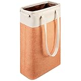 i BKGOO Laundry Basket with Handles Beige&Orange Slim Laundry Bin Collapsible Dirty Clothes Basket N