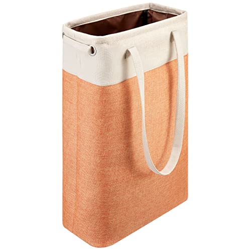 I Bkgoo Laundry Basket With Handles Beige&Orange Slim Laundry Bin Collapsible Dirty Clothes Basket Narrow Laundry Bag Foldable Dirty Hamper For Camping, Dorms, Apartments #TOP18