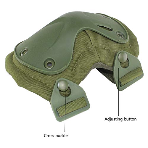 Tactical Combat Knee & Elbow Protective Pads Set for Outdoor CS Paintball Game Cycling Safety Skateboarding Gear Skates Knee Protection Guard Pads (Green)