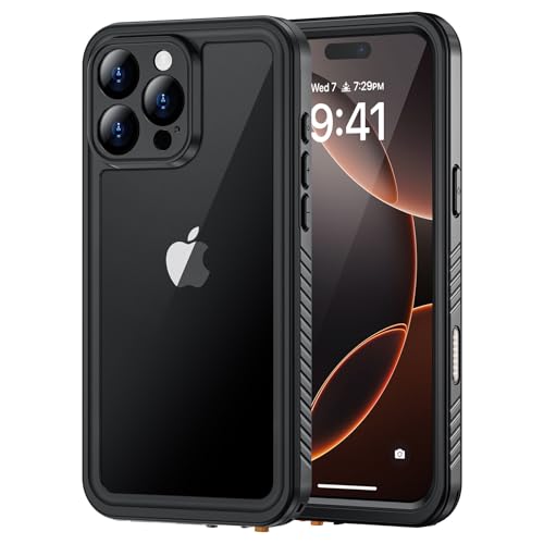 Lanhiem for iPhone 16 Pro Max Waterproof Case, Dustproof Case Built-in Screen Protector & Camera Protection, 360 Full Body Heavy Duty Waterproof Phone Case 6.9" (Black/Clear)