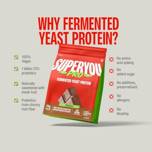 Image of Superyou Pro Fermented Yeast Protein Isolate(Pack of 1)| 24g Protein| Coffee | Peak Absorption | Superior Muscle Recovery | Gut Friendly + 1Bn CFU Probiotics | PDCAAS of 1-36g