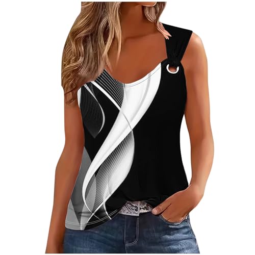 Camisetas sin Manga Mujer 2024 Verano Moda Estampada de Flores Casual Camisola Camisetas de Tirantes Cuello Redondo Deportivo Original Fiesta Playa Chaleco Tops Camisa Blusa Suelto Basic tee