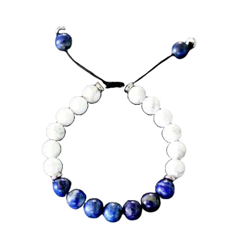 Natural Lapis Lazuli & Howlite Round Shape 8mm Smooth Beads Black Color Threaded Adjustable Bracelet For Men & Women. |TDBR_1130-image-42