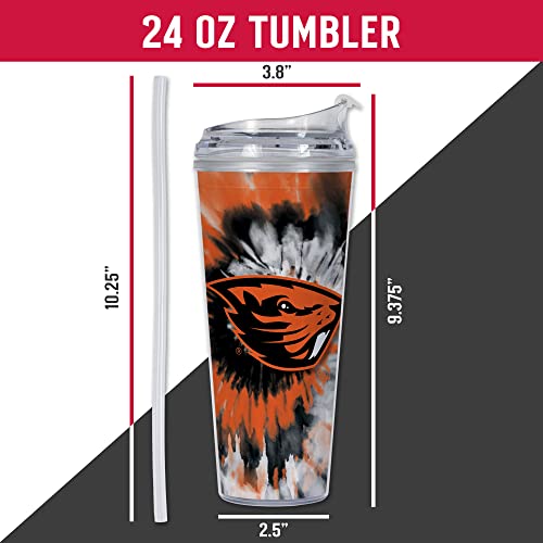 Image of Rico Industries NCAA Glitter 24oz Acrylic Glitter Tumbler with Hinged Lid, Officially Licensed Double Wall Tumbler with Straw