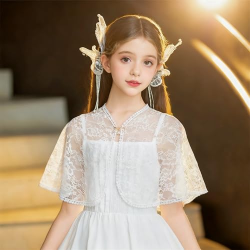 Image of White Lace Cape Floral Bolero Cardigan Shrug Cover Up Jacket for Girls Kids Toddler Child