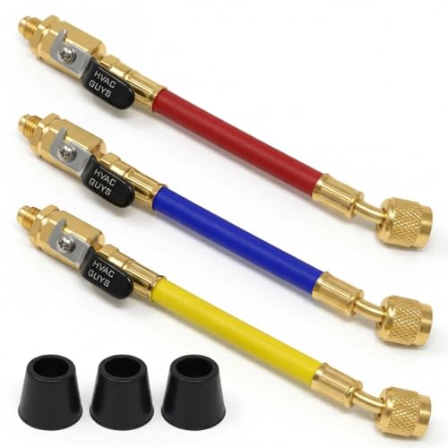 HVAC Guys 7in R-410A HVAC Hoses with Ball Valves Hose Kit 3PK | 7in Refrigerant Hoses 1/4in x 1/4in for Refrigerant Charging