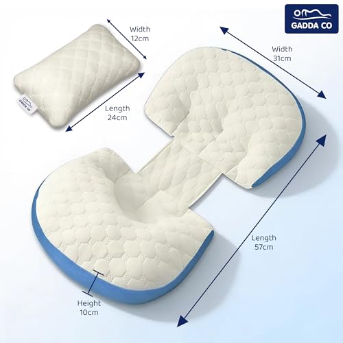 Image of GADDA CO Maternity Pillow for Pregnant Women | Adjustable Dual Pregnancy Wedge Pillow for Belly & Back Support | Butterfly Design Pillow with Hypoallergenic Pure Cotton Cover | Travel Friendly | Blue