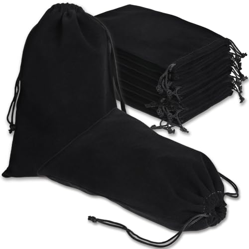 AojSup 50 bolsas de veludo com cordão, bolsas pretas de joias de 12 x 17 cm, bolsa de presente de veludo macio, sacos de pano com cordão duplo para pulseira de joias, fone de ouvido, miçangas