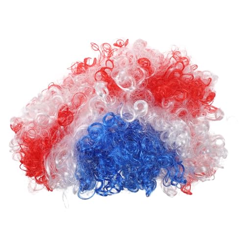 TOPPERFUN - TOPPERFUN Fluffy Soccer Fan Wig in Usa Flag Colors Breathable Pet Curly Afro Hair for Adults and Multinational