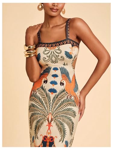 Image of Floerns Women's Tropical Bow Tie Back Long Dress Sleeveless Maxi Dress | Hawaiian Resort Wear, Coastal Vacation, Beach Wedding Guest, Side Slit, Spring Break Outfits