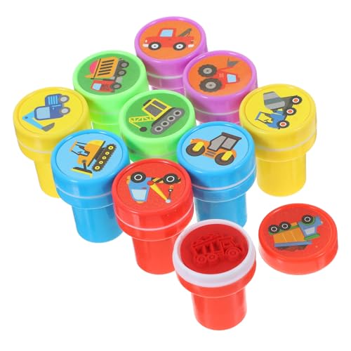 TOYANDONA Lot de 10 Tampons Jouets Camions de Chantier Multicolores pour Garçon et Filles, Tampons Auto-encreurs Éducatifs, Outils de Dessin et Loisirs...