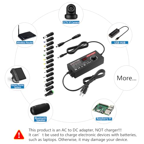 Image of SHNITPWR AC Adapter 120W Universal Power Adapter 4V 5V 6V 9V 12V 15V 18V 19V 20V 24V Adjustable Switching Power Supply 100V~240V AC to DC 4V ~ 24V 5A Converter with 14 Tips & Polarity Converter