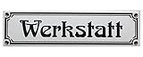Werkstatt Werkstatt Emaille Schild 8 x 30 cm Jugendstil Emailschild weiß.