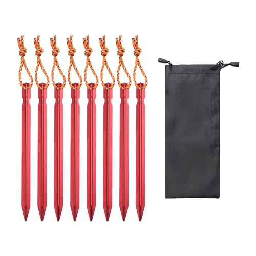 Yiju 8 Heavy Duty Ground Pegs for Tents, Metal Stakes Suitable for Gardening and Canopy Use, Red