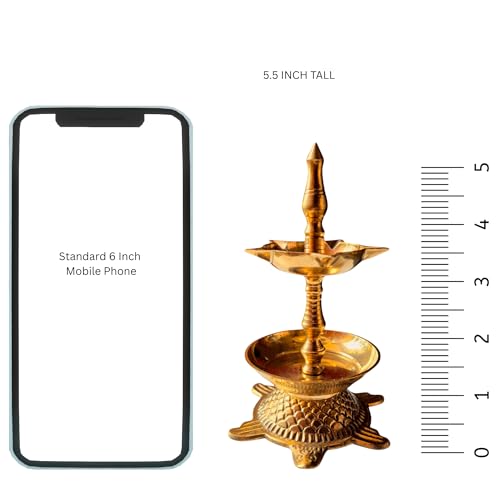 Image of Kerala Brass Tortoise Panchmukhi Good Luck Diya with Flower Holder | Small Size Kachua Kuthu Vilakku for Home, Office & Gifting | Length : 5.5 inches, Weight : 250 Grams
